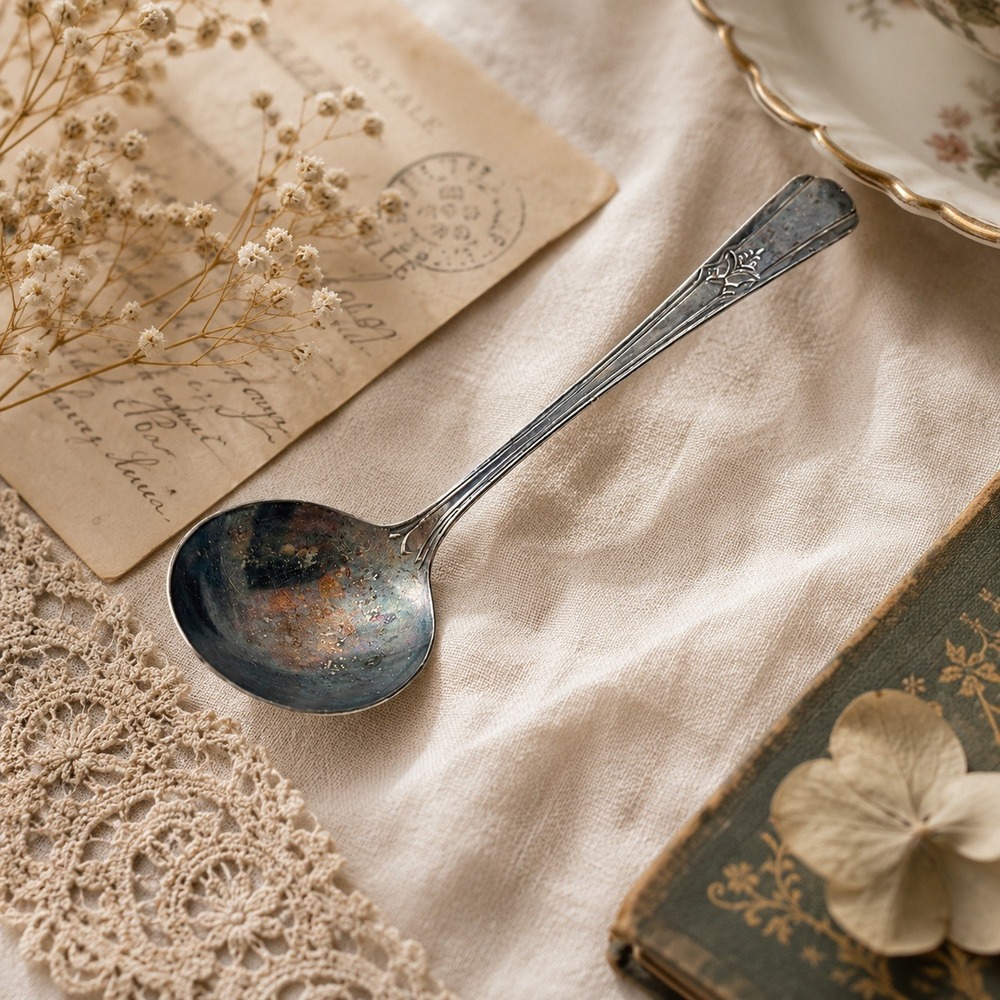 Wm Rogers Mfg Co IS Silverplate Serving Spoon Vintage Floral Art Deco Patina